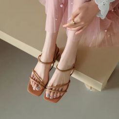 16 Pairs Wholesale Simple Square Toe Spaghetti Strap Womens Sandals